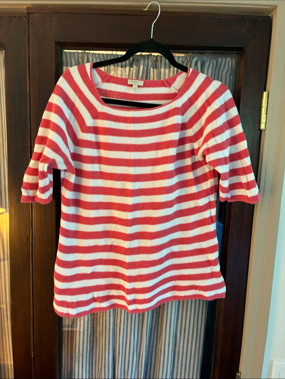 Talbots Pink & White Striped Cotton Knit Short-Sleeve Top